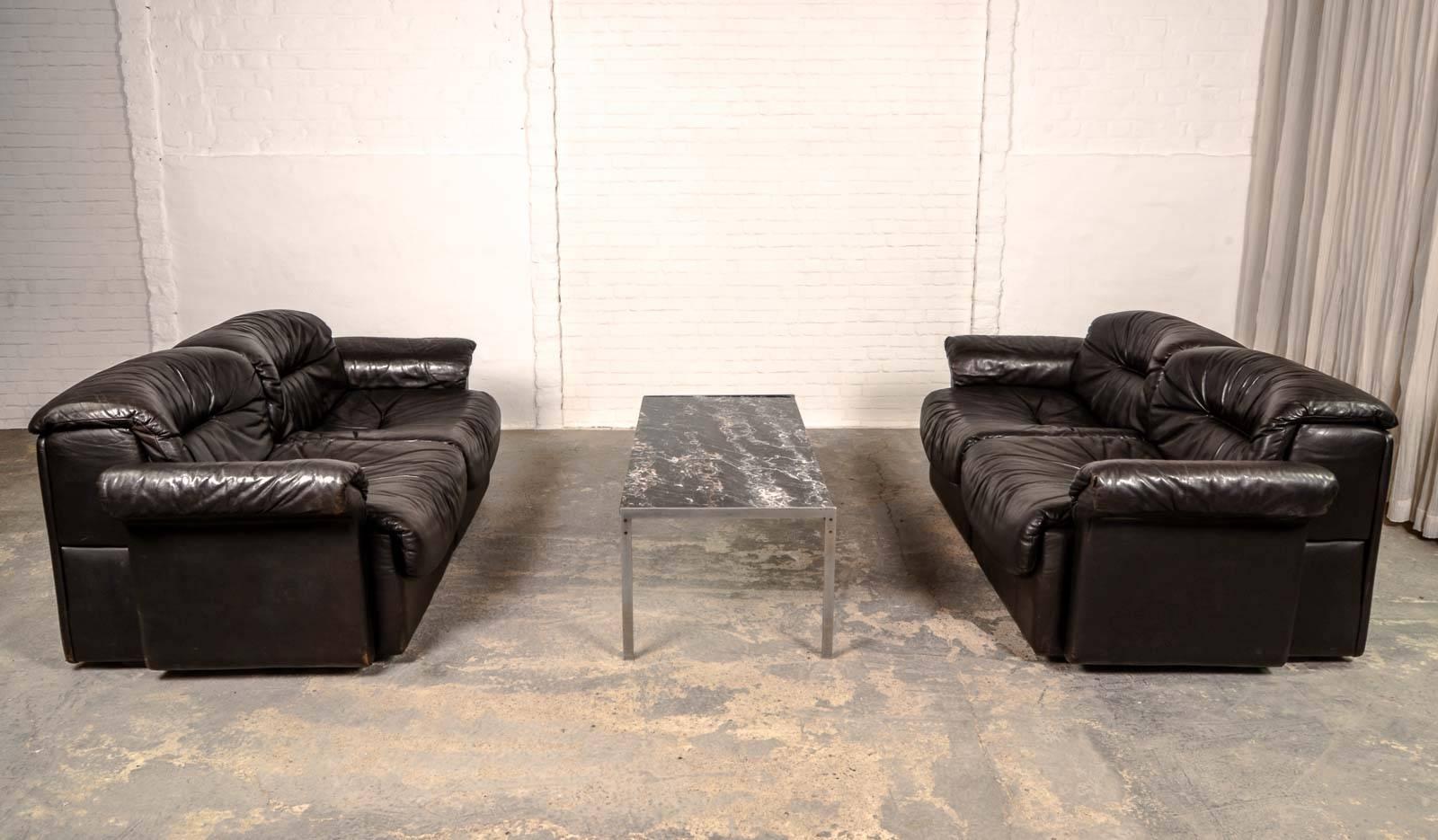 Mid-Century Modern Exclusive Mid-Century Leather Sofa Set and Lounge Chair Designed for De Sede