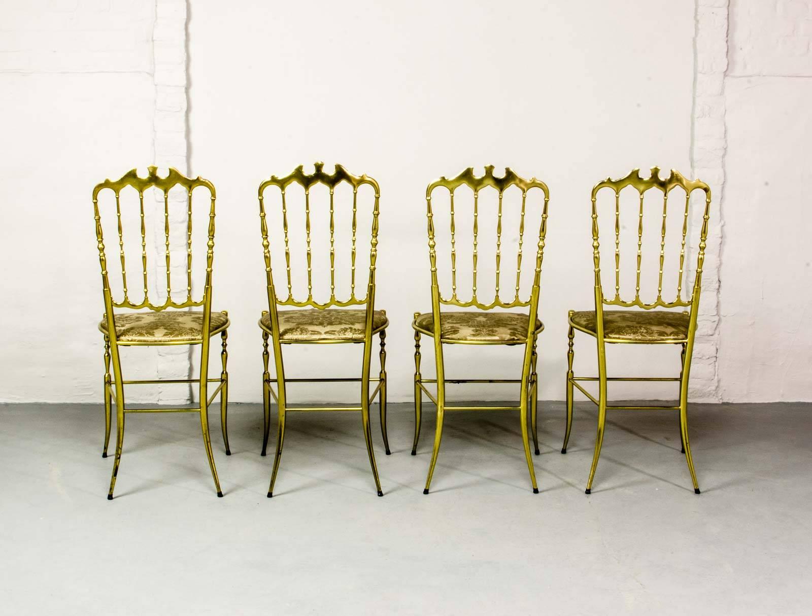 Italian Mid-Century Set of Polished Brass Chiavari Chairs by Giuseppe Gaetano Descalzi