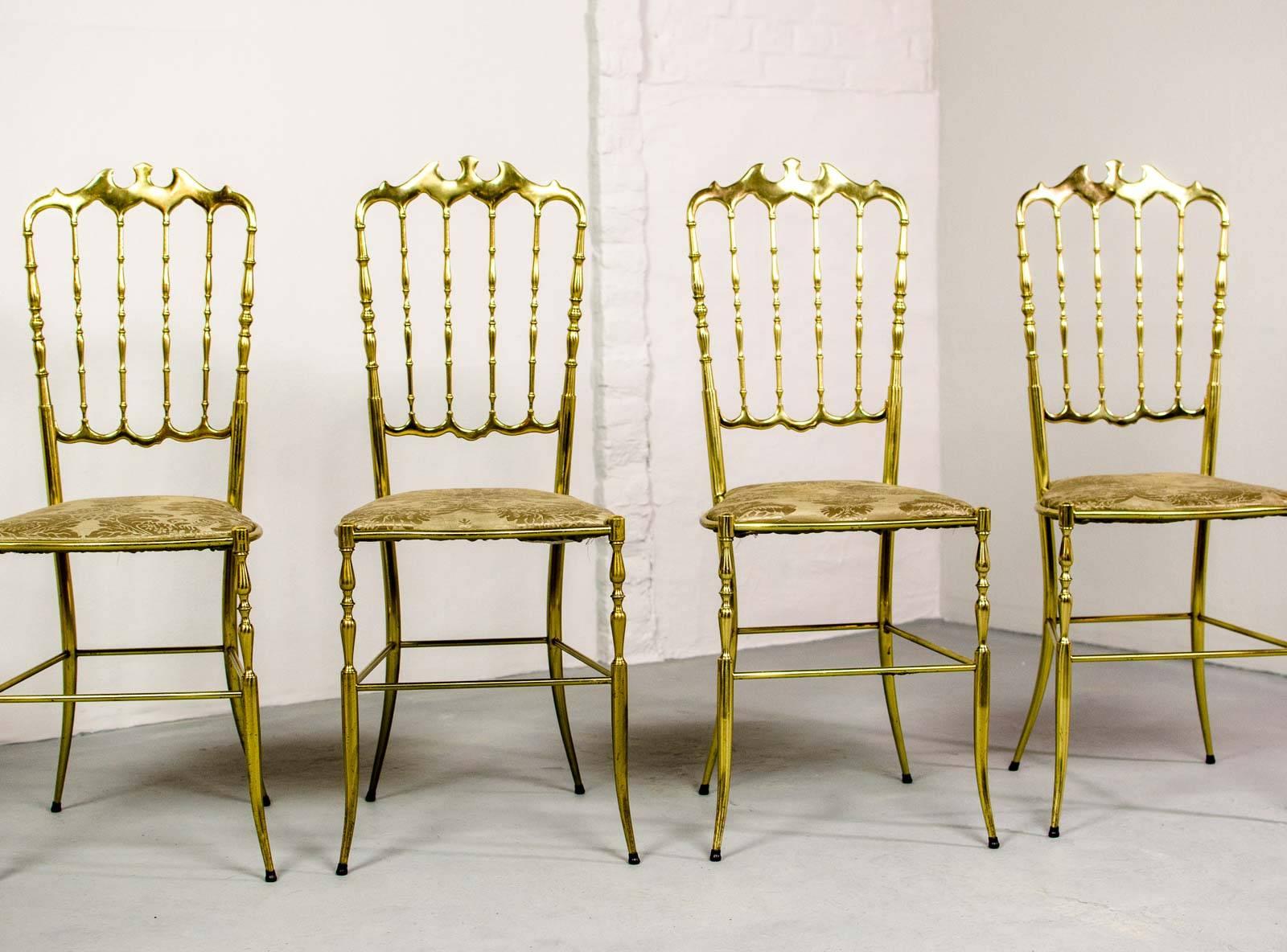 Mid-20th Century Mid-Century Set of Polished Brass Chiavari Chairs by Giuseppe Gaetano Descalzi
