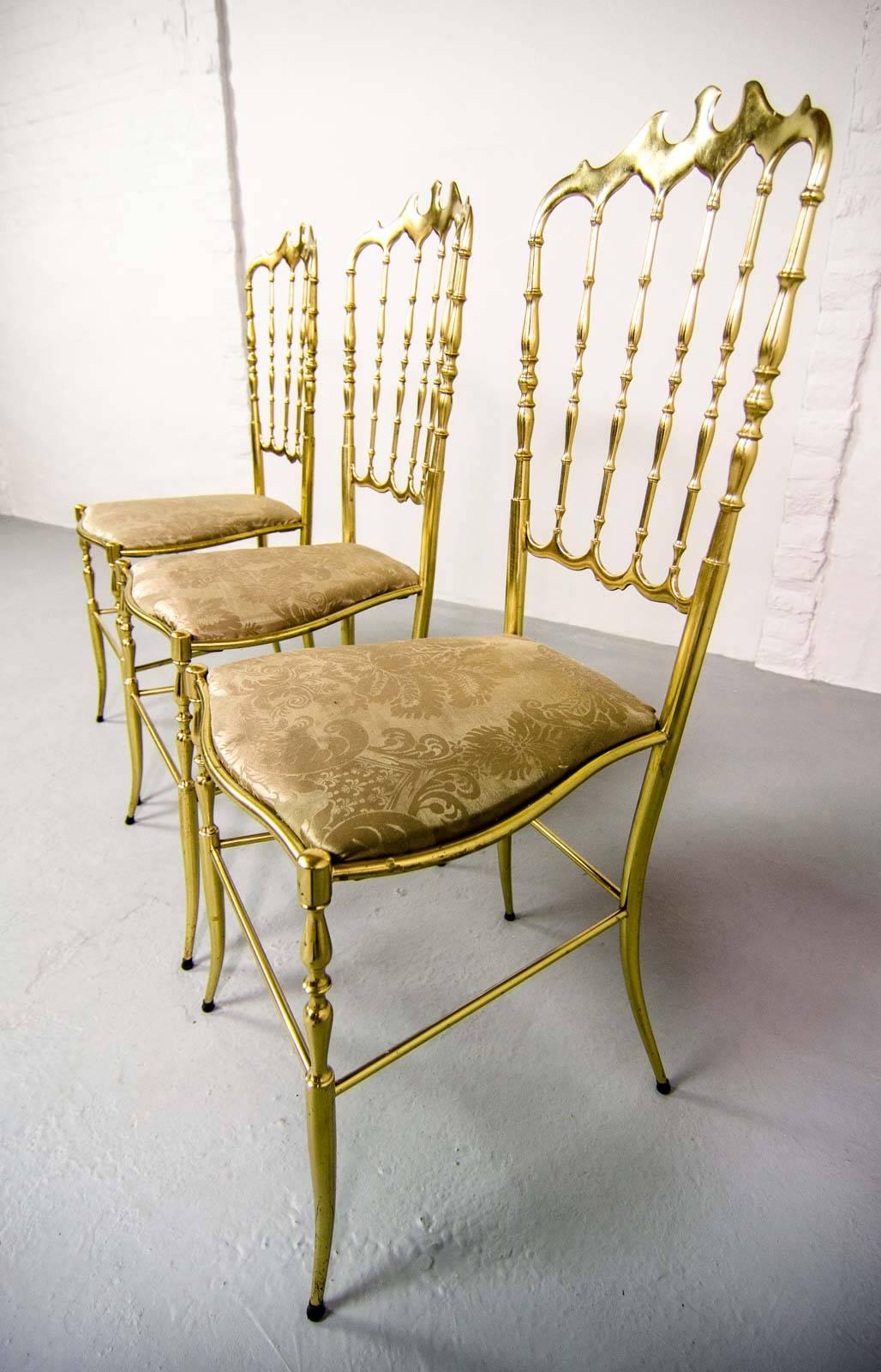 Mid-Century Set of Polished Brass Chiavari Chairs by Giuseppe Gaetano Descalzi 3