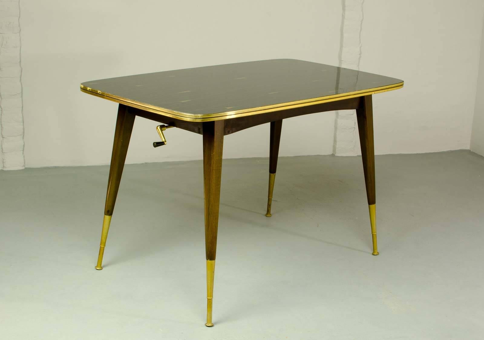 Mid-Century Modern Mid-Century Elegant Brass with Black and Gold Painted Glass Game Table