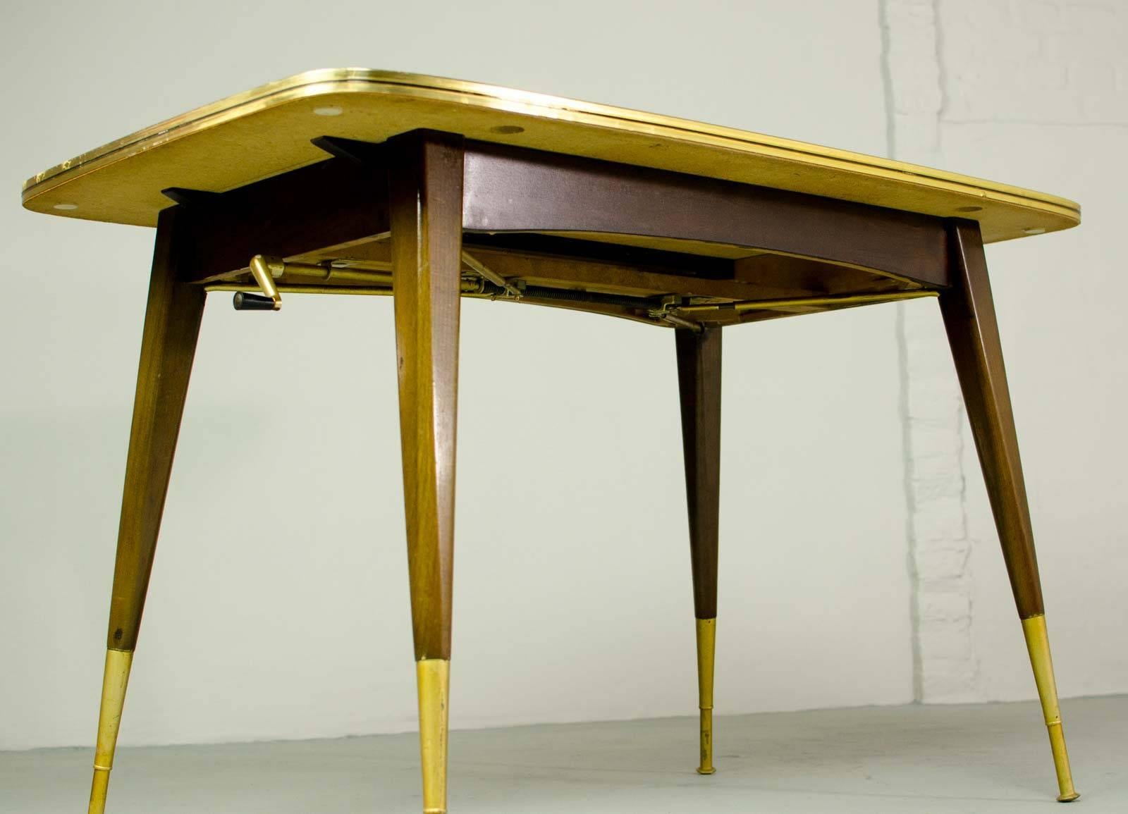 Mid-Century Elegant Brass with Black and Gold Painted Glass Game Table In Good Condition In Maastricht, NL