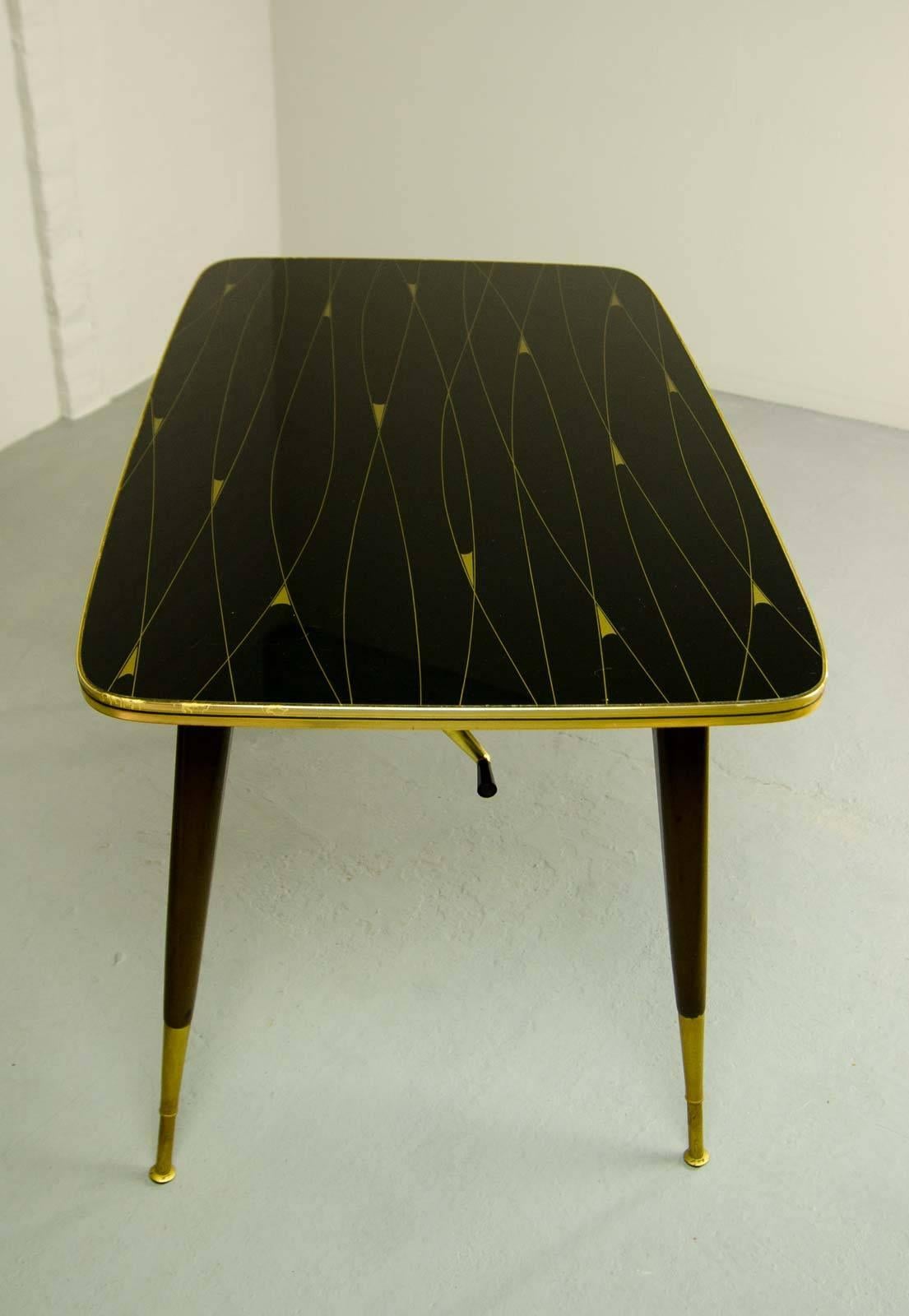 Mid-20th Century Mid-Century Elegant Brass with Black and Gold Painted Glass Game Table