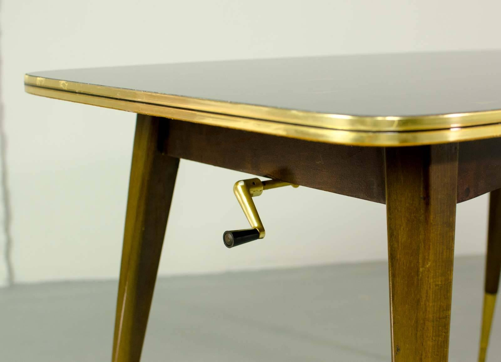 Mid-Century Elegant Brass with Black and Gold Painted Glass Game Table 4