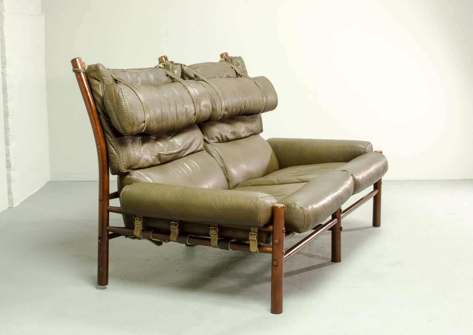 Mid-Century Modern Legendary Mid-Century 'Inca' Safari Two-Seat Lounge Sofa by Arne Norell
