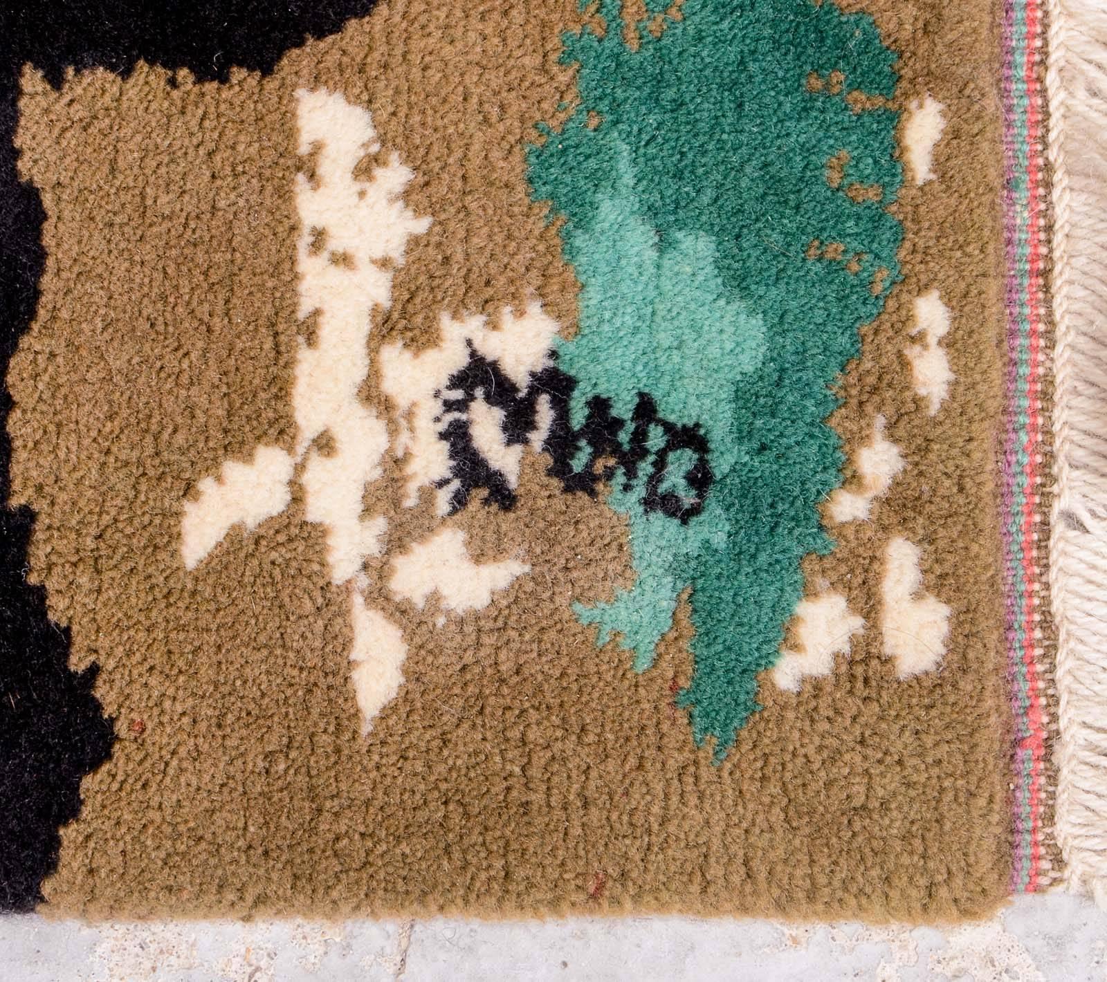 Rare Mid-Century Hand-Knotted Wool Tapestry 'Femme Et Oiseaux' (after) Joan Miró For Sale 2