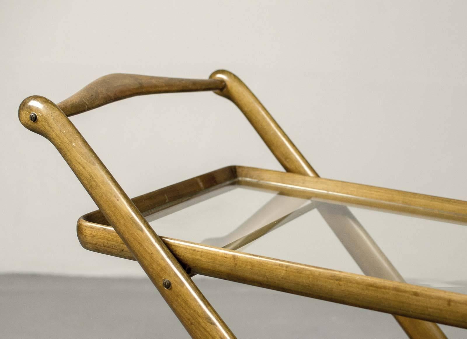 Brass Mid-Century Walnut Bar Trolley by Cesare Lacca for Cassina