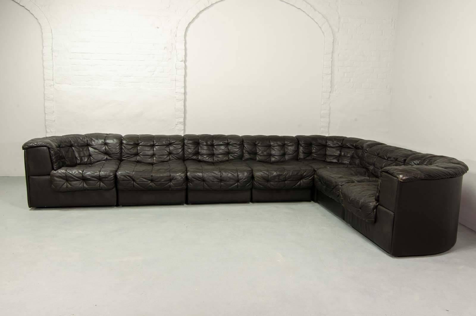 Mid-Century Modern Mid-Century Patched Black Leather Modular Sofa DS11 by De Sede, 1960s