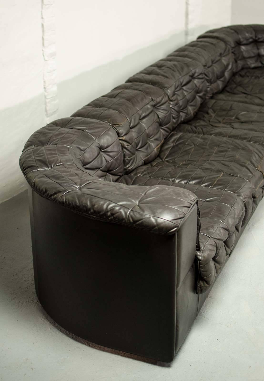 Mid-Century Patched Black Leather Modular Sofa DS11 by De Sede, 1960s 1