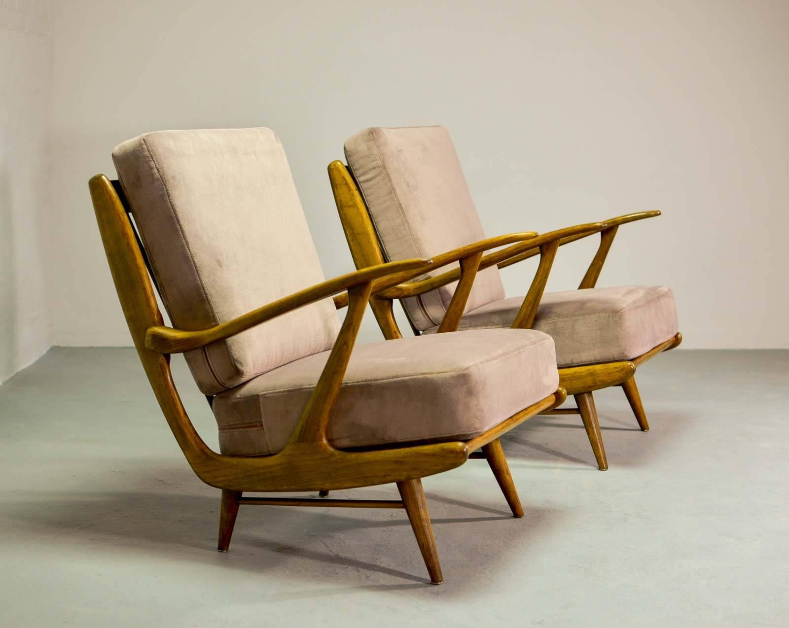 Mid-Century Modern Mid-Century Art-Deco Influenced Spindle Back Lounge Chairs, 1950s