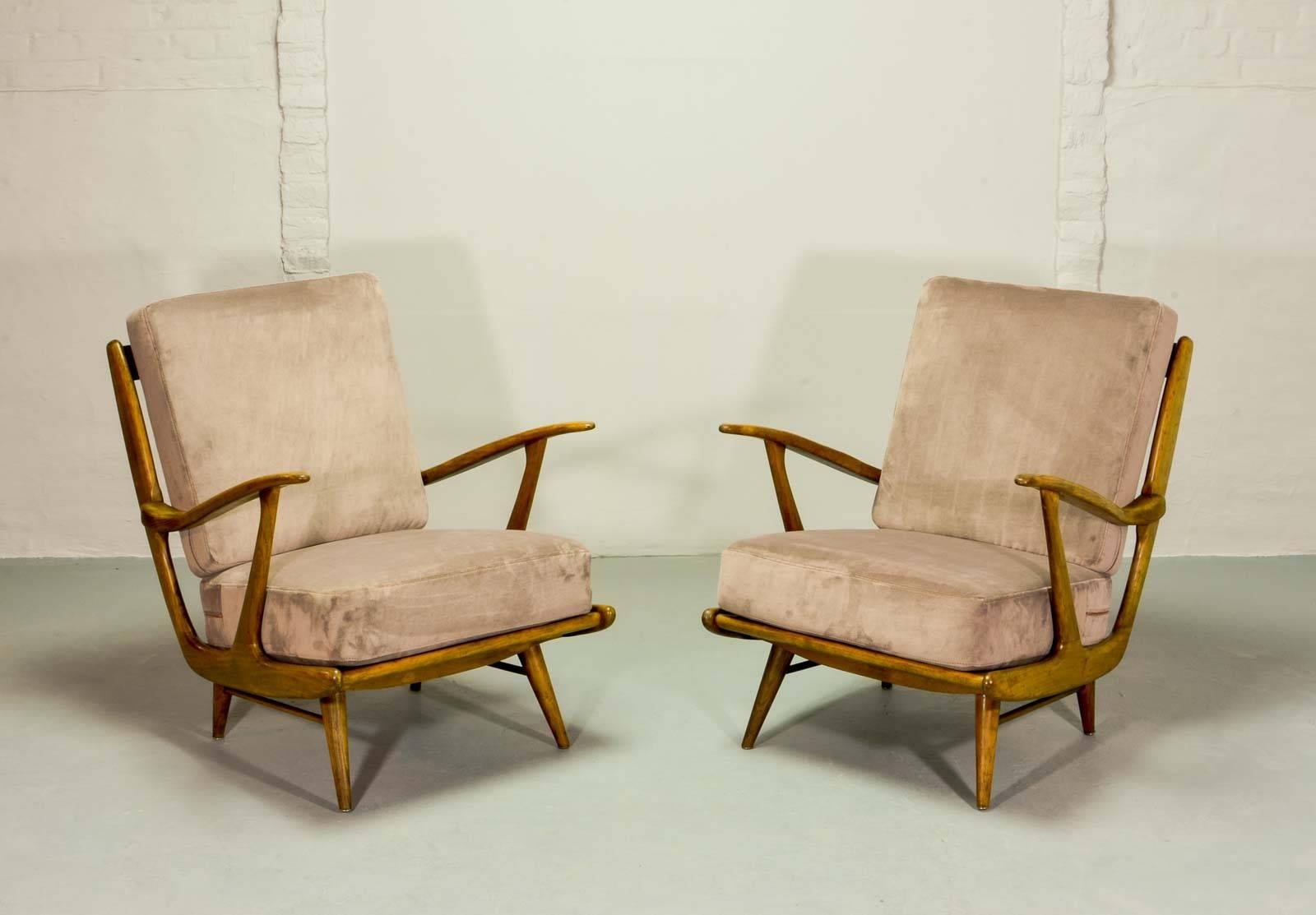 Dutch Mid-Century Art-Deco Influenced Spindle Back Lounge Chairs, 1950s