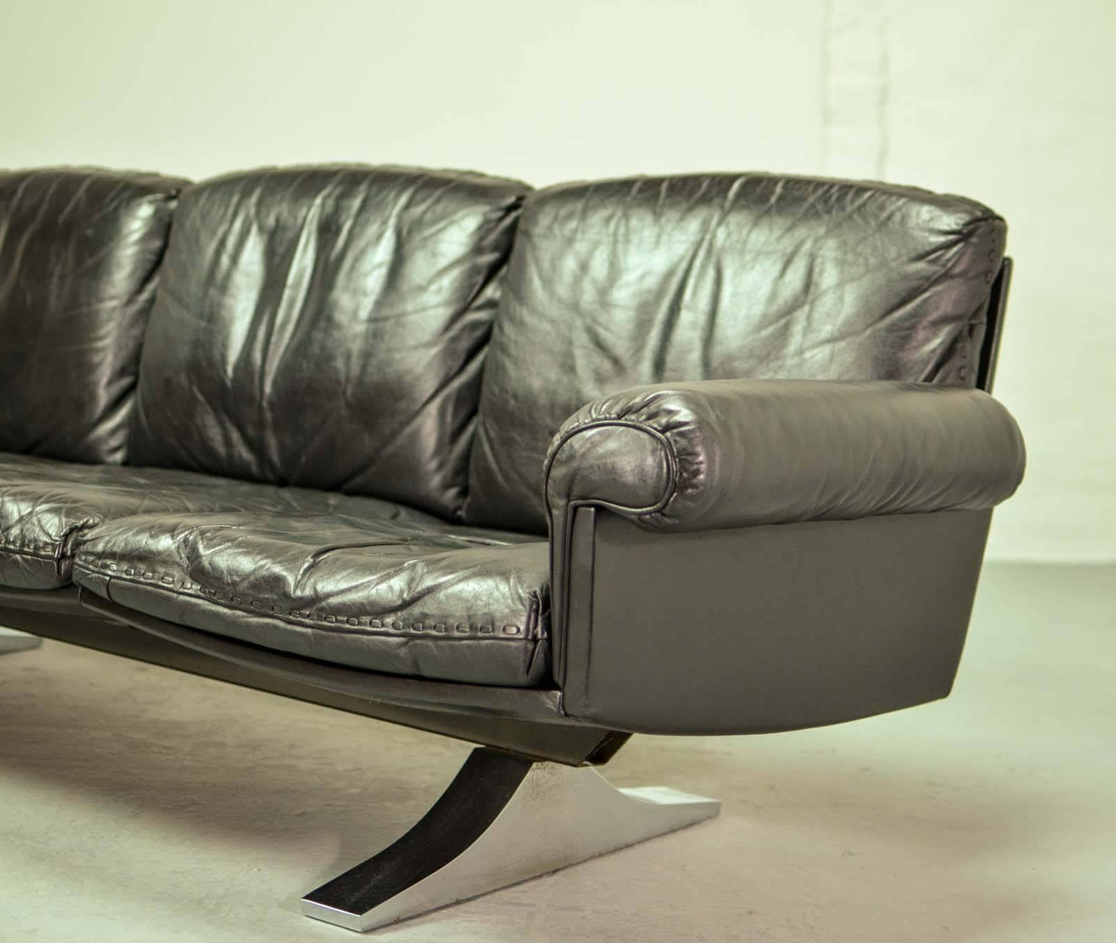 Mid-Century Black Leather Three-Seat Sofa DS35 by De Sede, 1960s 2