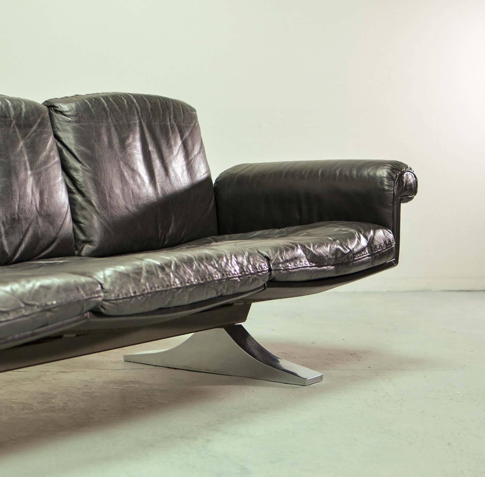 Mid-Century Black Leather Three-Seat Sofa DS35 by De Sede, 1960s 1