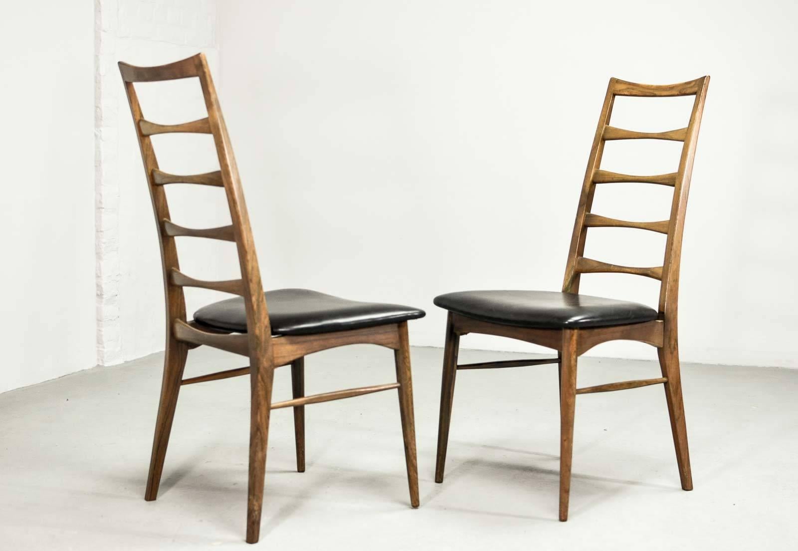 Faux Leather Exclusive Rosewood Set of Six ‘Lis' Dining Chairs Designed by Niels Koefoed