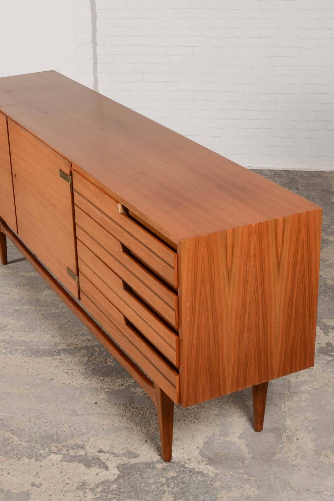 Mid-20th Century Distinguished Mid-Century Satinwood and Brass Sideboard with Duotone Drawers For Sale