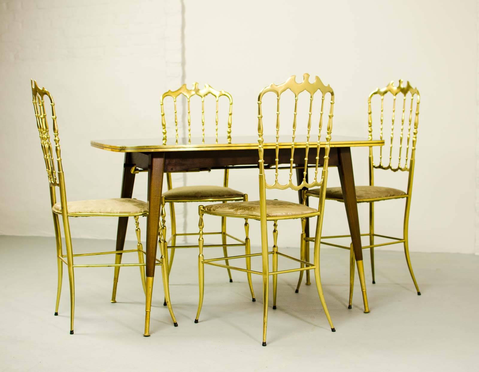 Midcentury Italian Design Set of Brass Chiavari Dining Chairs and Card Table 1