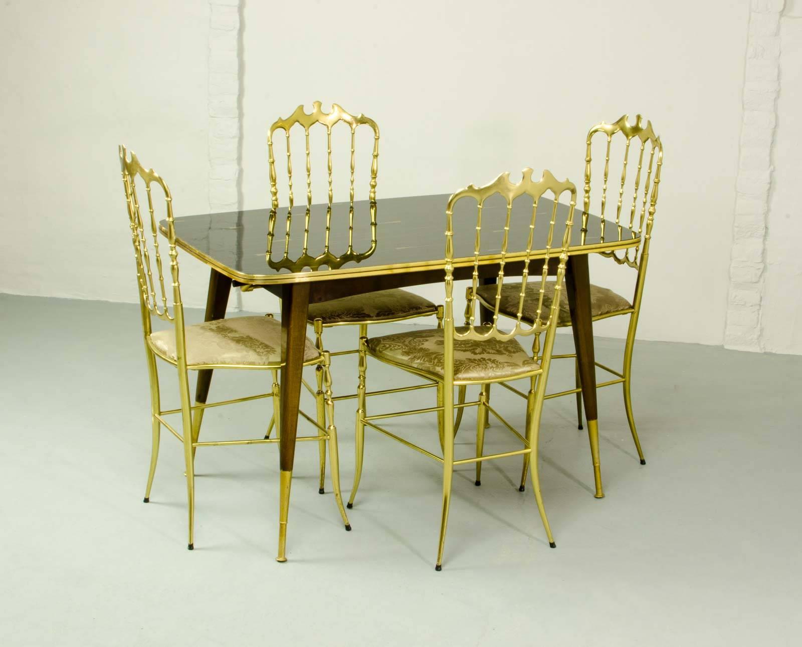 Mid-20th Century Midcentury Italian Design Set of Brass Chiavari Dining Chairs and Card Table