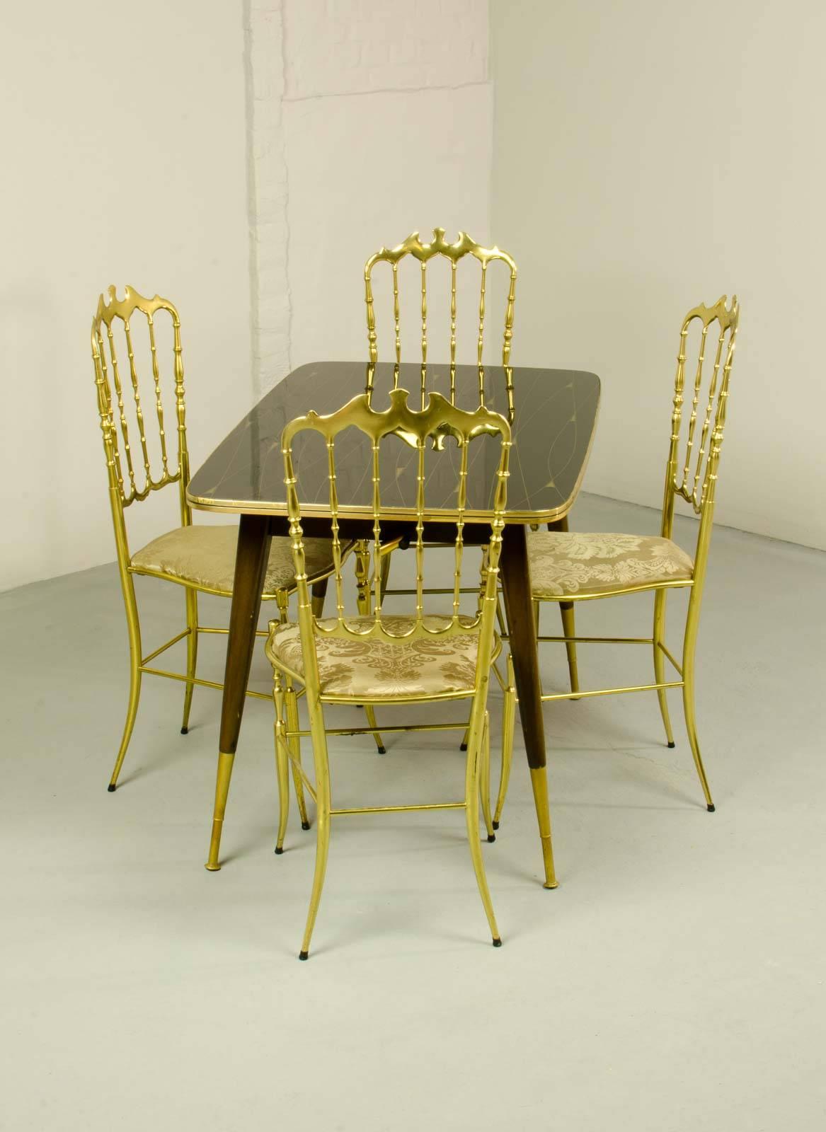 Midcentury Italian Design Set of Brass Chiavari Dining Chairs and Card Table In Good Condition In Maastricht, NL