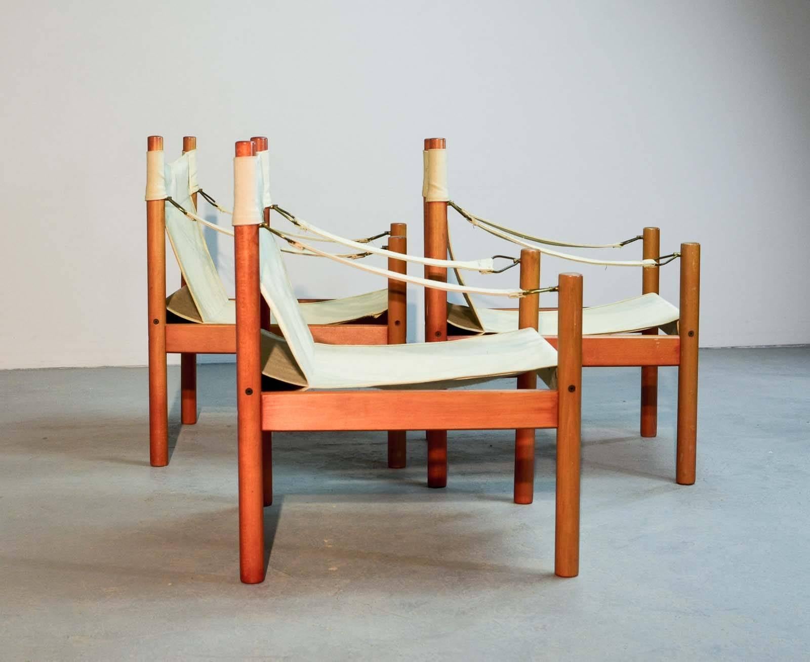 Mid-Century Modern Set of Three Scandinavian Canvas Safari Chairs in Style of Erik Worts, 1960s