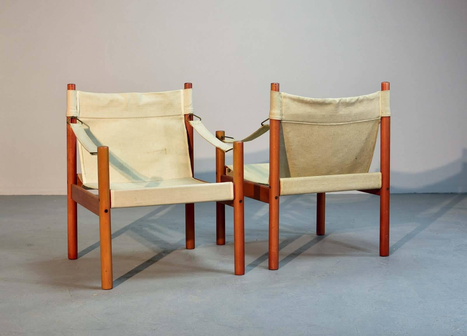 Set of Three Scandinavian Canvas Safari Chairs in Style of Erik Worts, 1960s 1