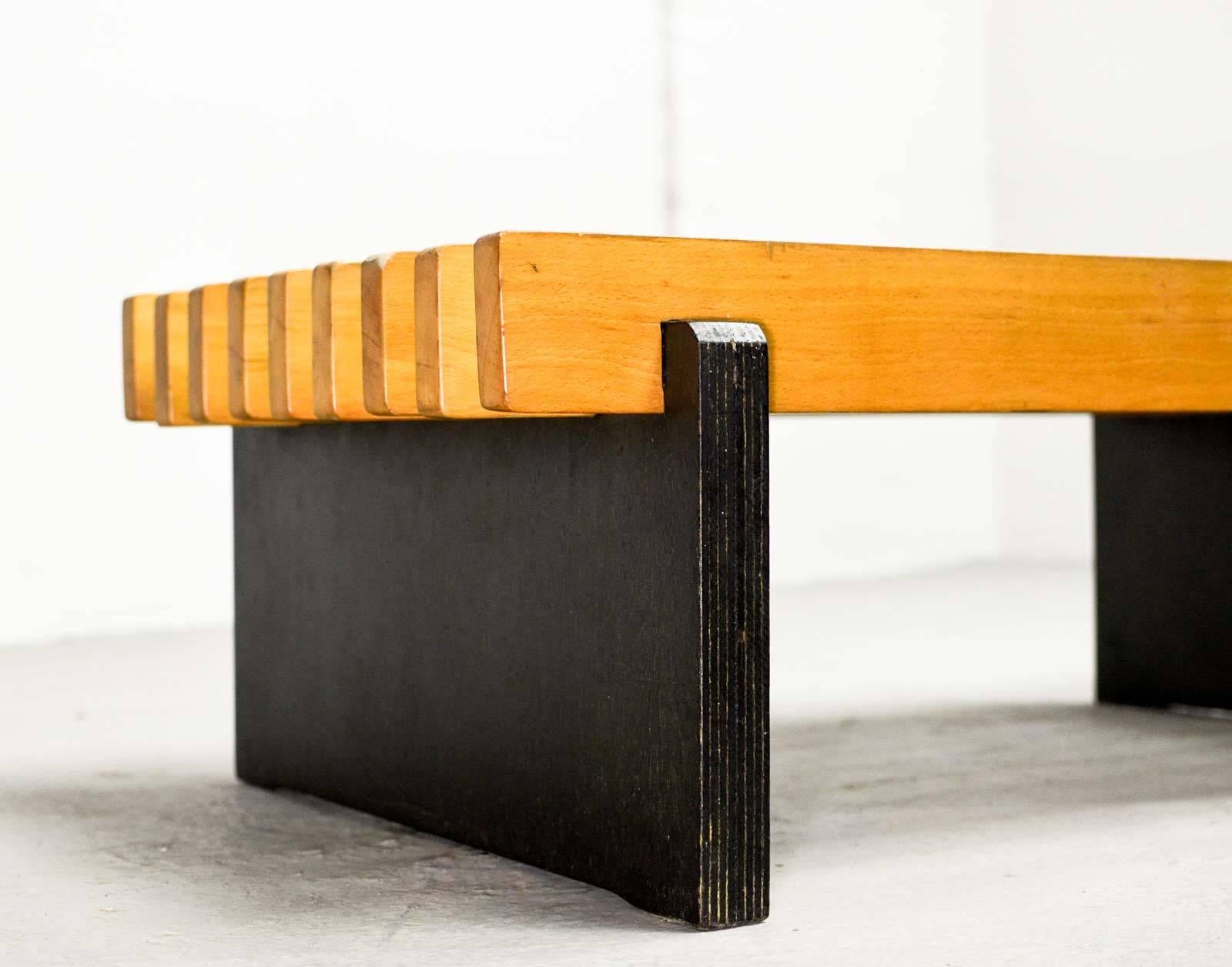 Midcentury Beech Wooden Slat Bench Dutch Design in Style of Spectrum, 1960s 3