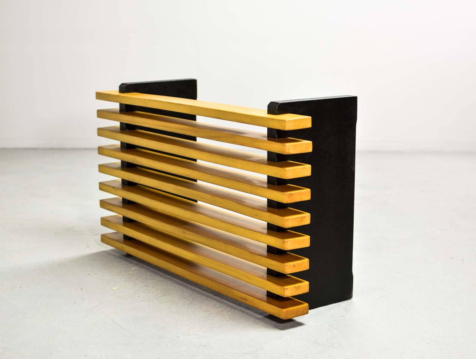 Midcentury Beech Wooden Slat Bench Dutch Design in Style of Spectrum, 1960s 2