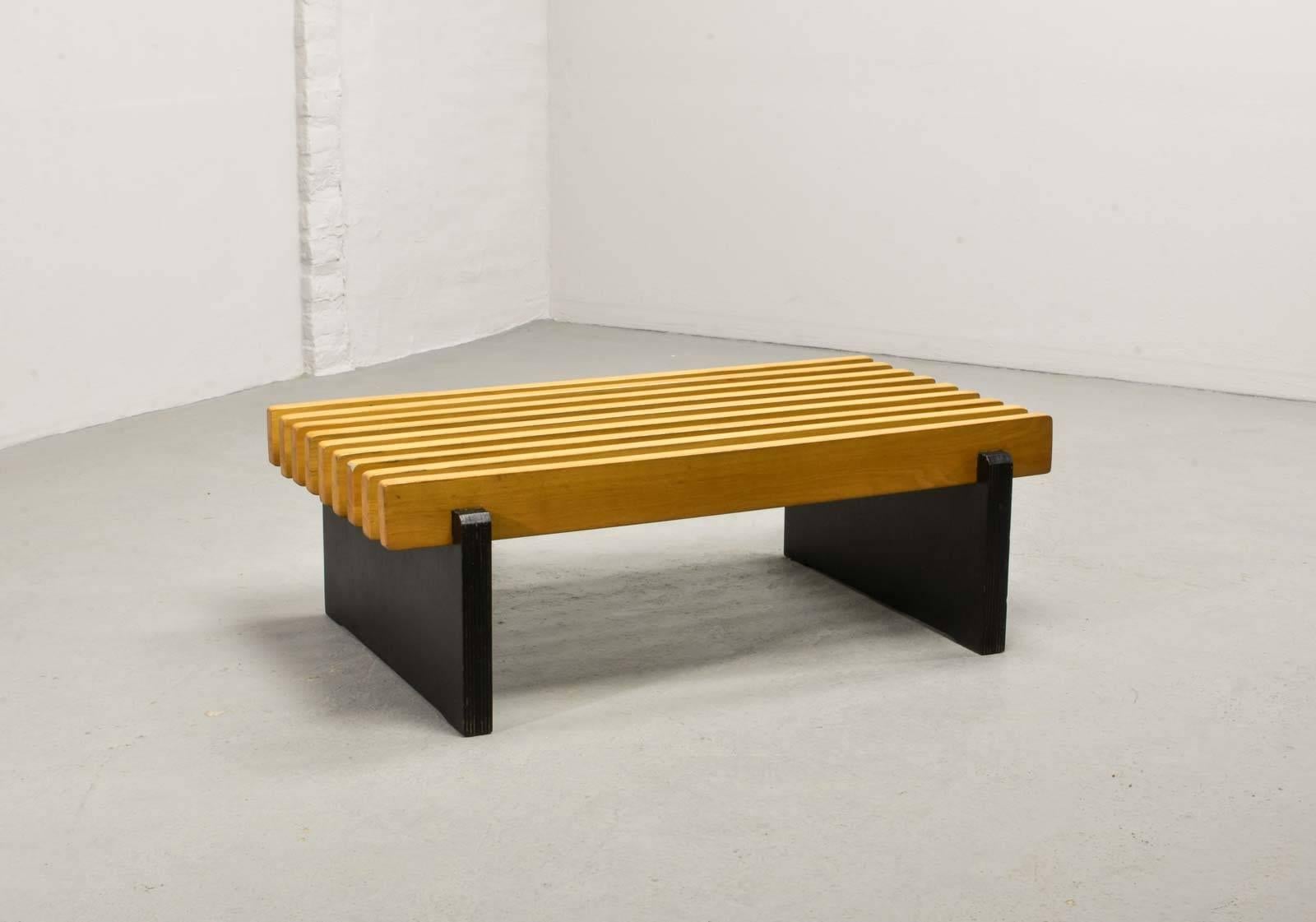 Mid-Century Modern Midcentury Beech Wooden Slat Bench Dutch Design in Style of Spectrum, 1960s