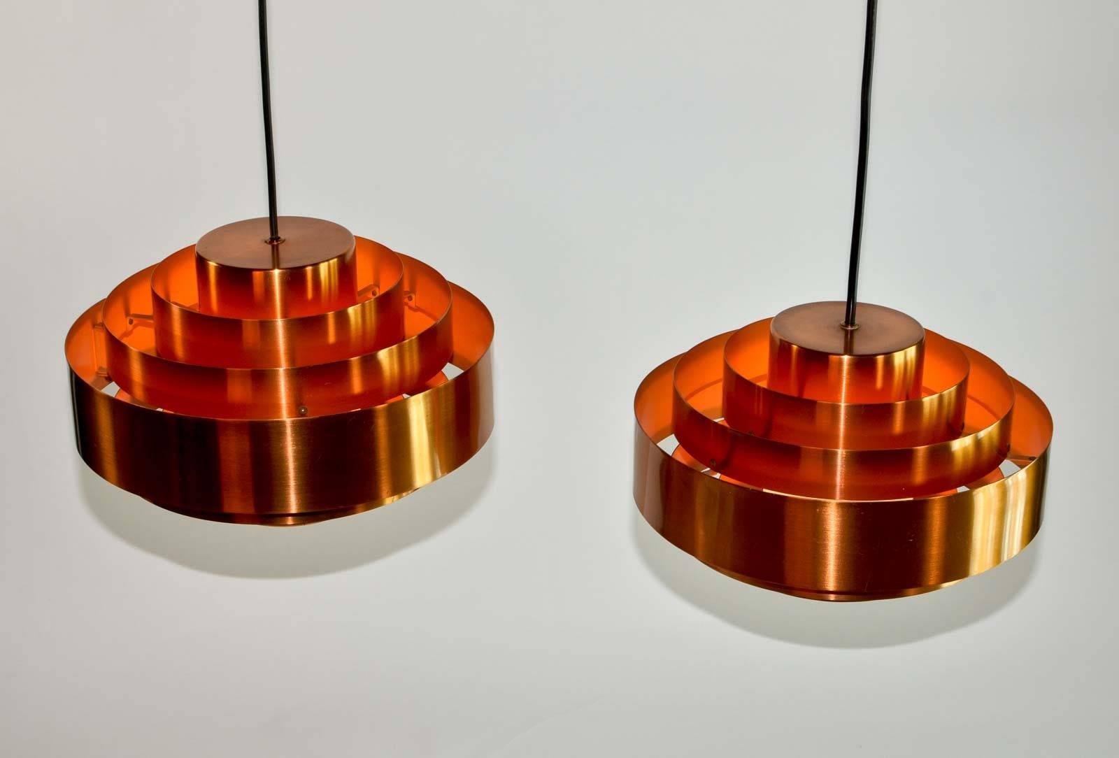 Mid-Century Modern Pair of Midcentury Copper Pendants by Jo Hammerborg for Fog & Mørup, 1960s
