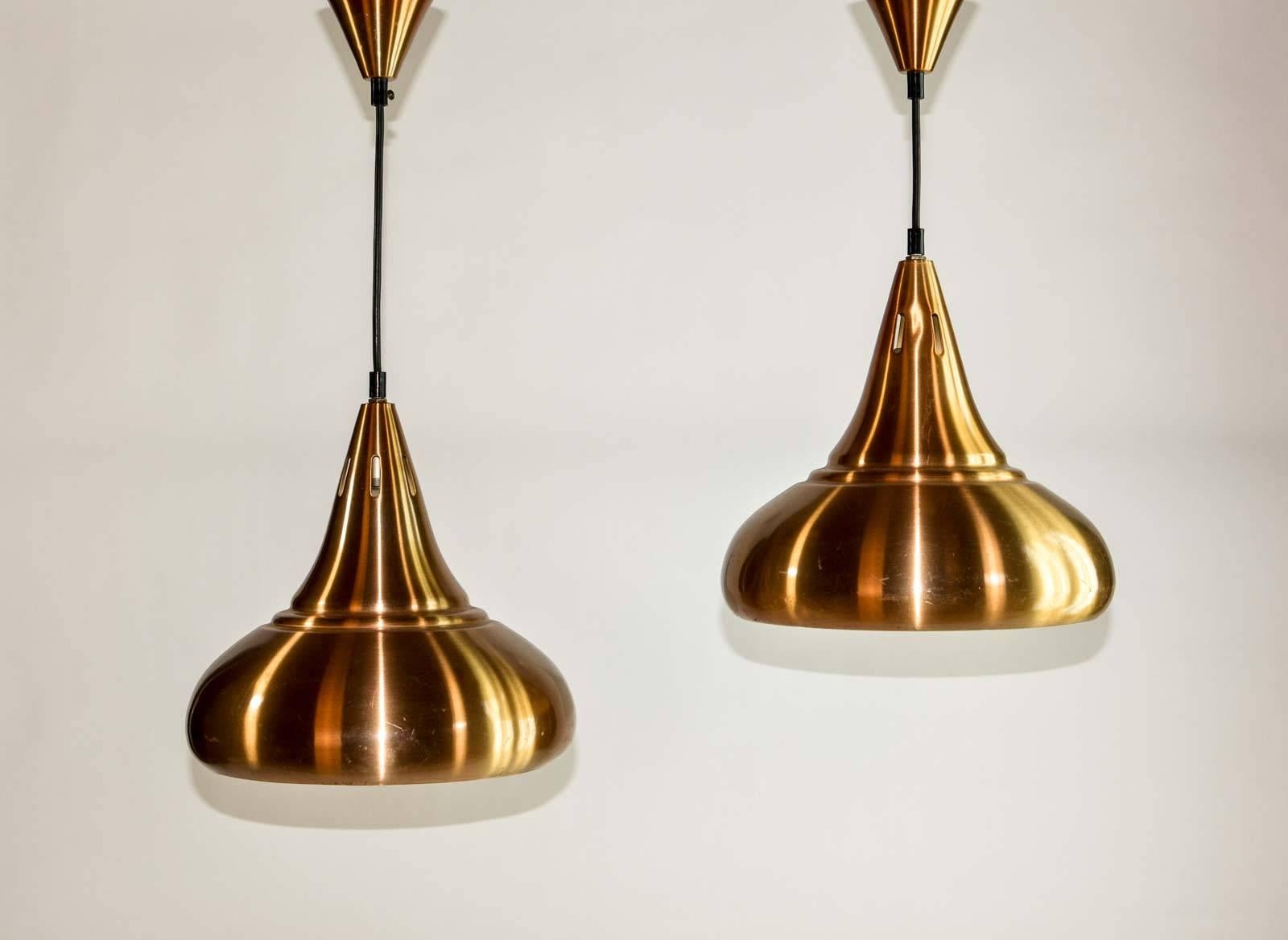Mid-Century Modern Pair of Copper Midcentury Drop Shaped Pendants in the Style of Jo Hammerborg