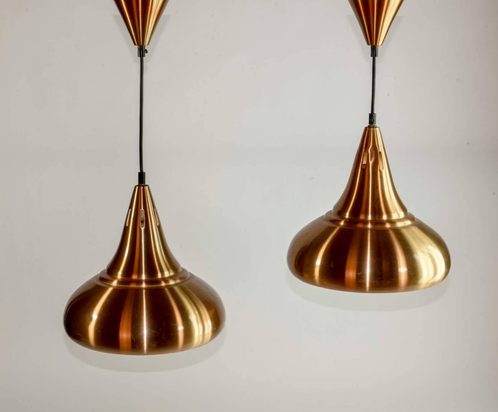 Scandinavian Pair of Copper Midcentury Drop Shaped Pendants in the Style of Jo Hammerborg
