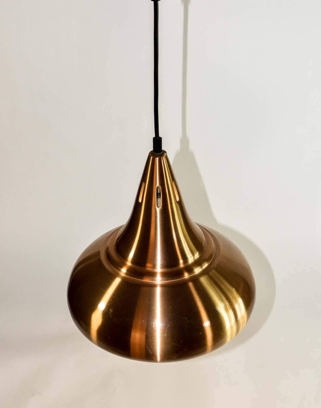 Aluminum Pair of Copper Midcentury Drop Shaped Pendants in the Style of Jo Hammerborg