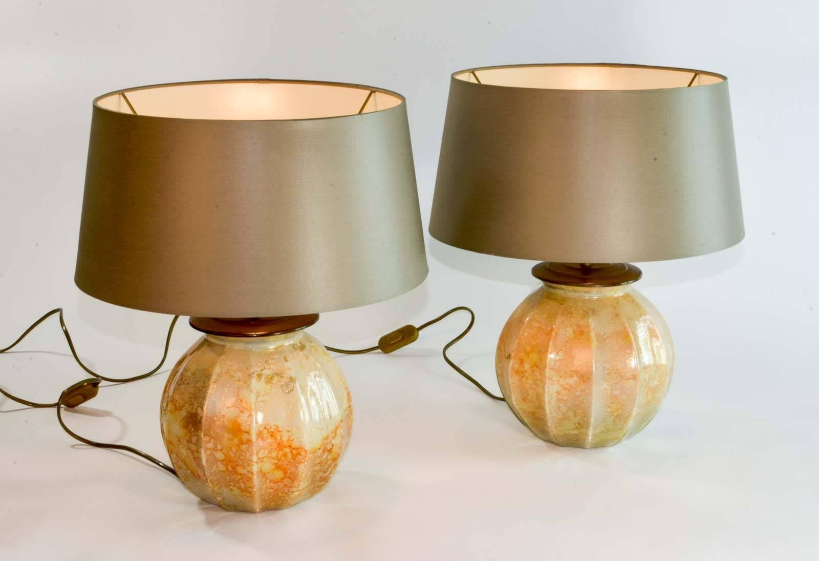 Mid-Century Modern Stunning Pair of French Handmade Glass Laque Line Table Lamps, 1970s