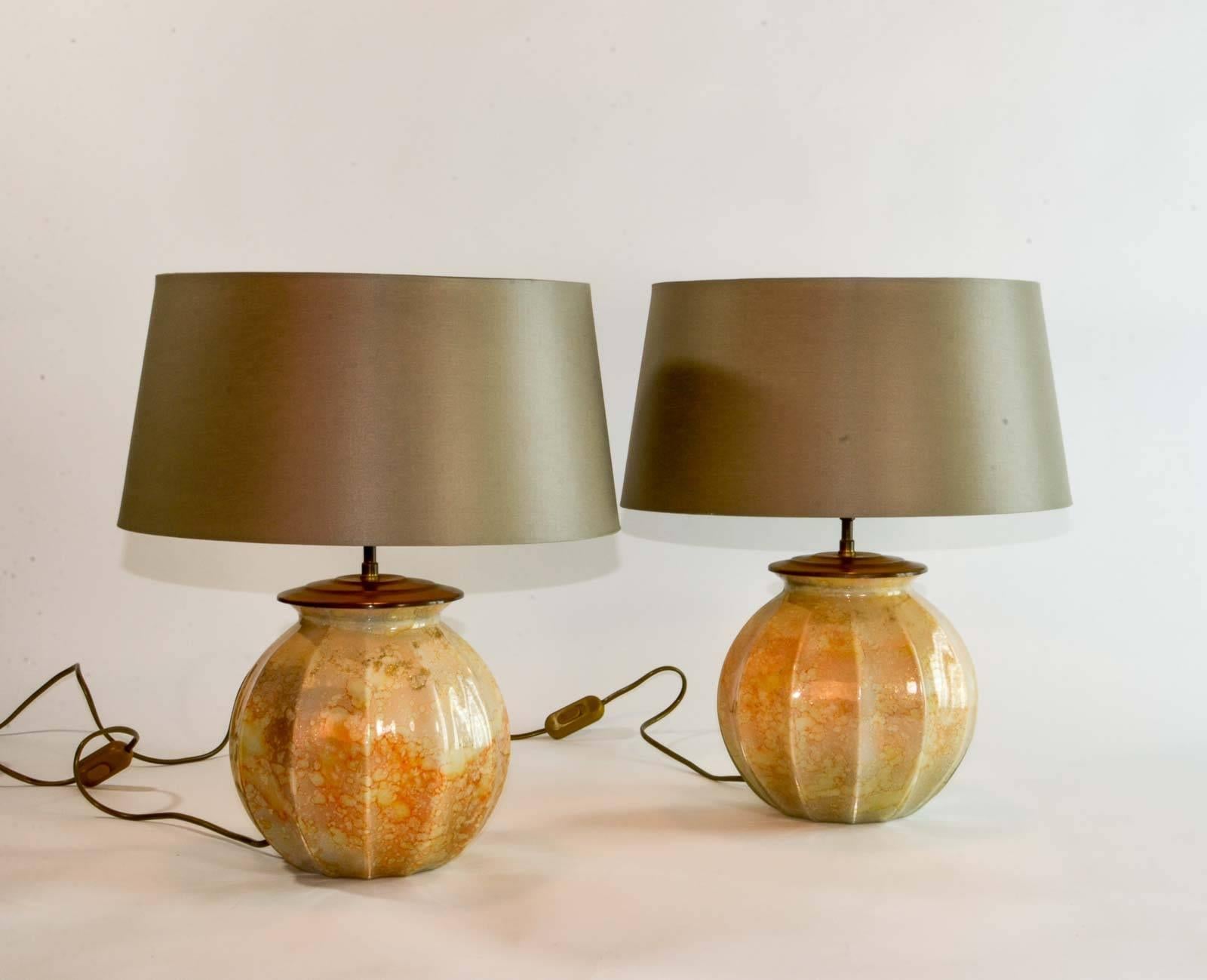 Stunning Pair of French Handmade Glass Laque Line Table Lamps, 1970s In Excellent Condition In Maastricht, NL