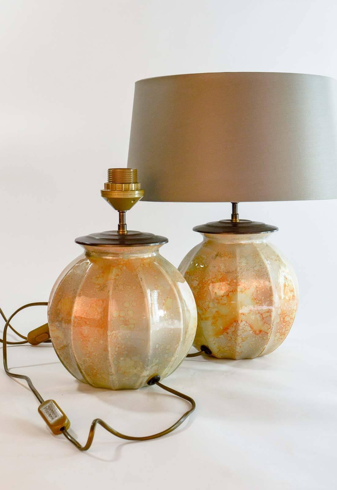 Late 20th Century Stunning Pair of French Handmade Glass Laque Line Table Lamps, 1970s