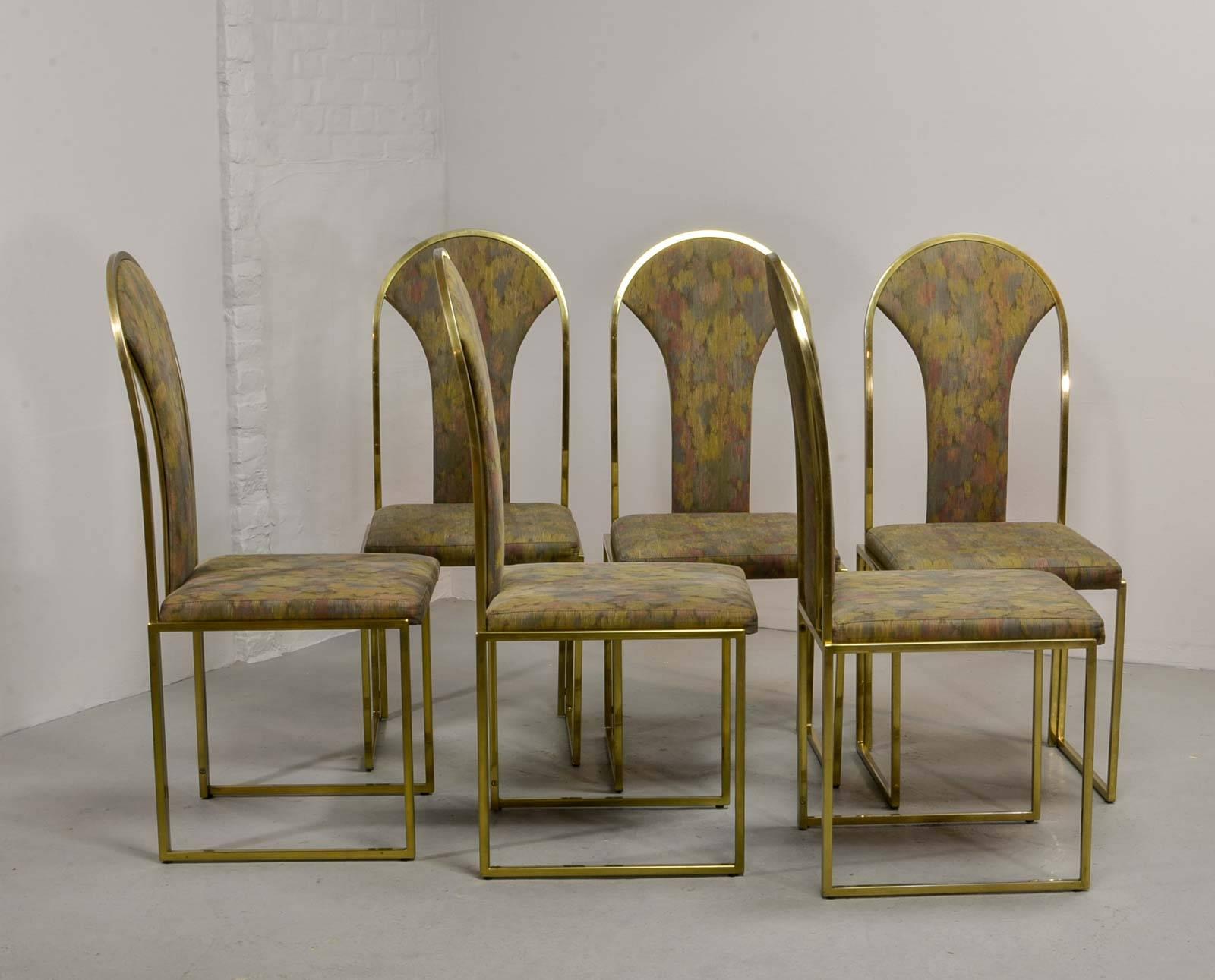 Mid-Century Modern Set of Six Luxurious Brass Dining Chairs by Belgo Chrome, 1970s