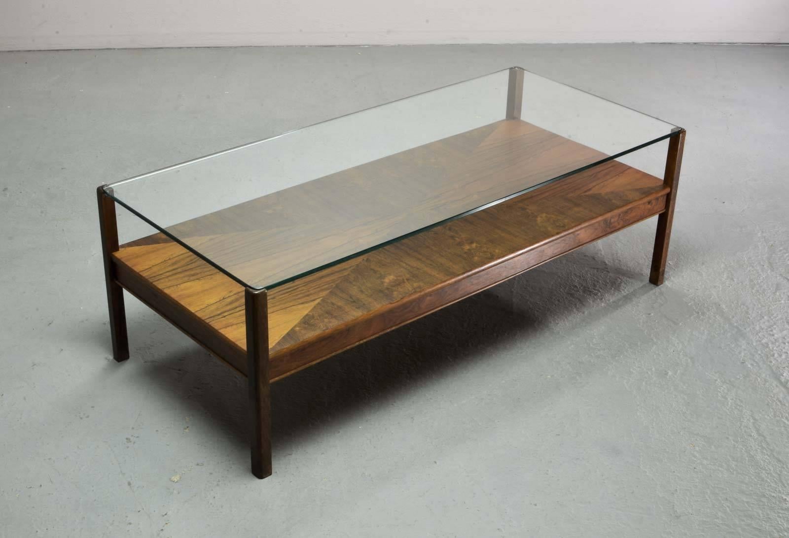 Mid-Century Modern Stunning Dutch Design Rosewood Coffee Table with Glass Top for Fristho, 1960s