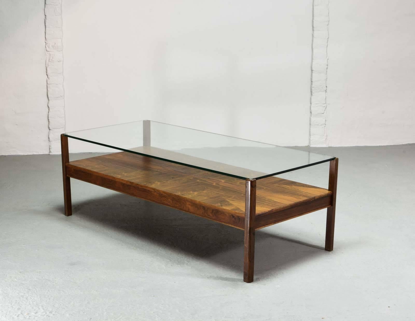 Veneer Stunning Dutch Design Rosewood Coffee Table with Glass Top for Fristho, 1960s