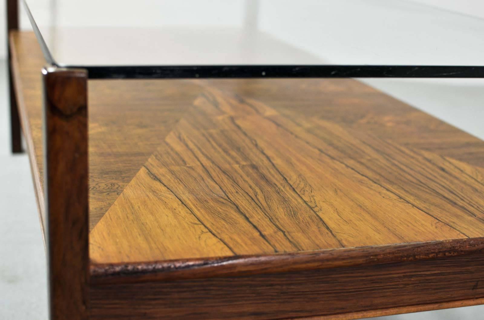 Stunning Dutch Design Rosewood Coffee Table with Glass Top for Fristho, 1960s 2
