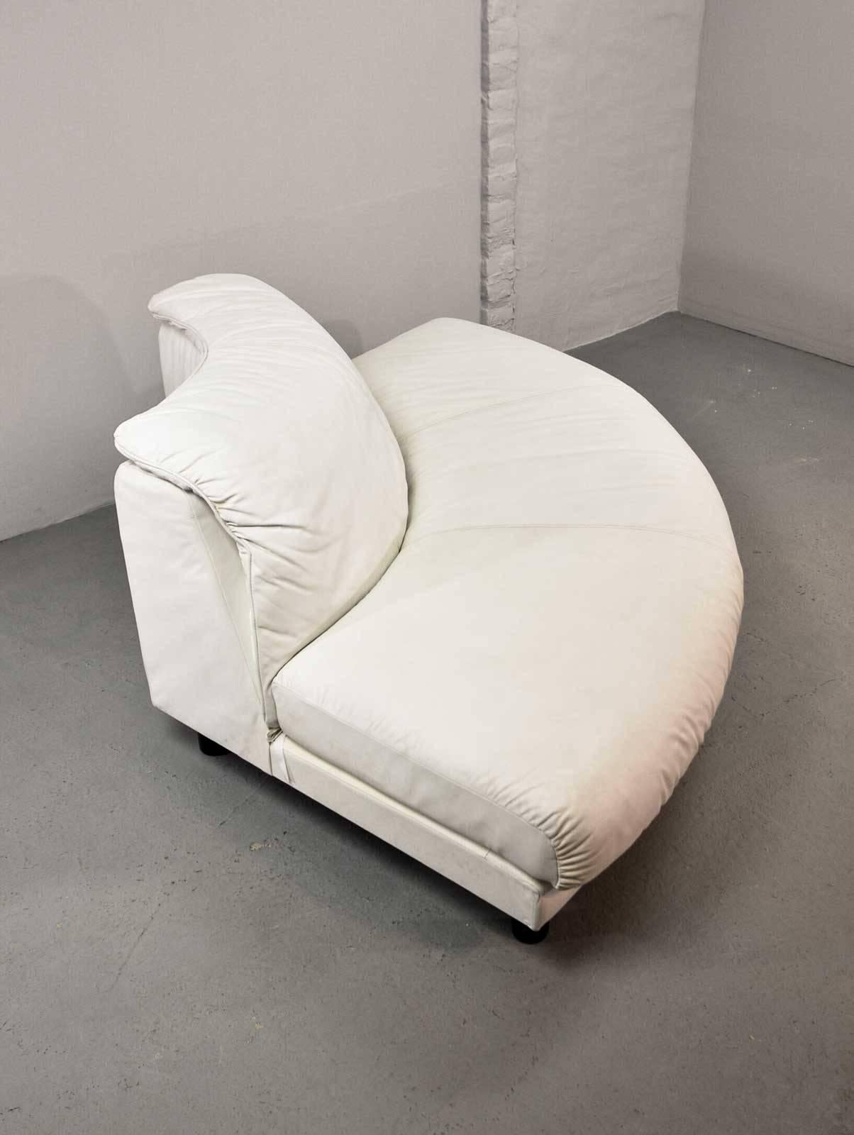 Rare and Fantastic Circular White Leather Sectional Italian Lounge Sofa, 1970s 2