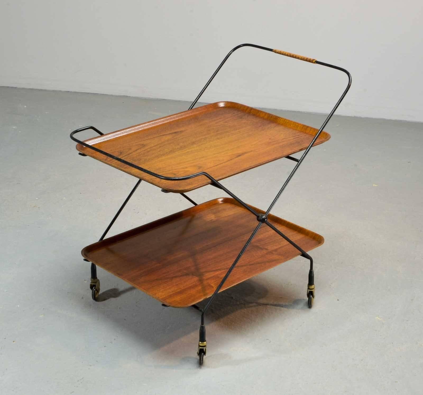 Minimalistic Midcentury 1950s Teak and Steel Teatrolley by Paul Nagel In Excellent Condition In Maastricht, NL