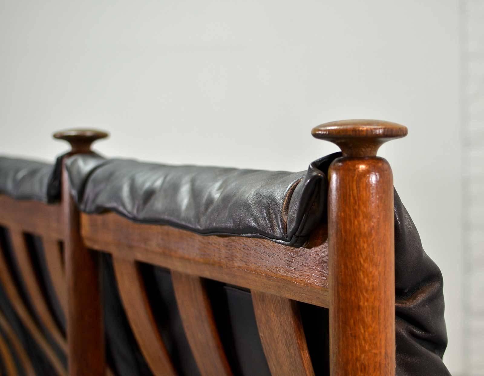 Mid-20th Century Sturdy Midcentury Black Leather Scandinavian Three-Seat Sofa, 1960s 