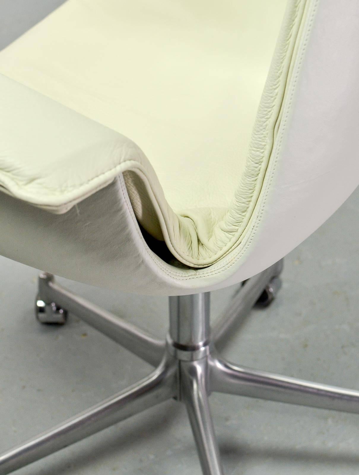 Stainless Steel White Leather High Back Preben Fabricius Bird Chair for Alfred Kill Int., 1960s