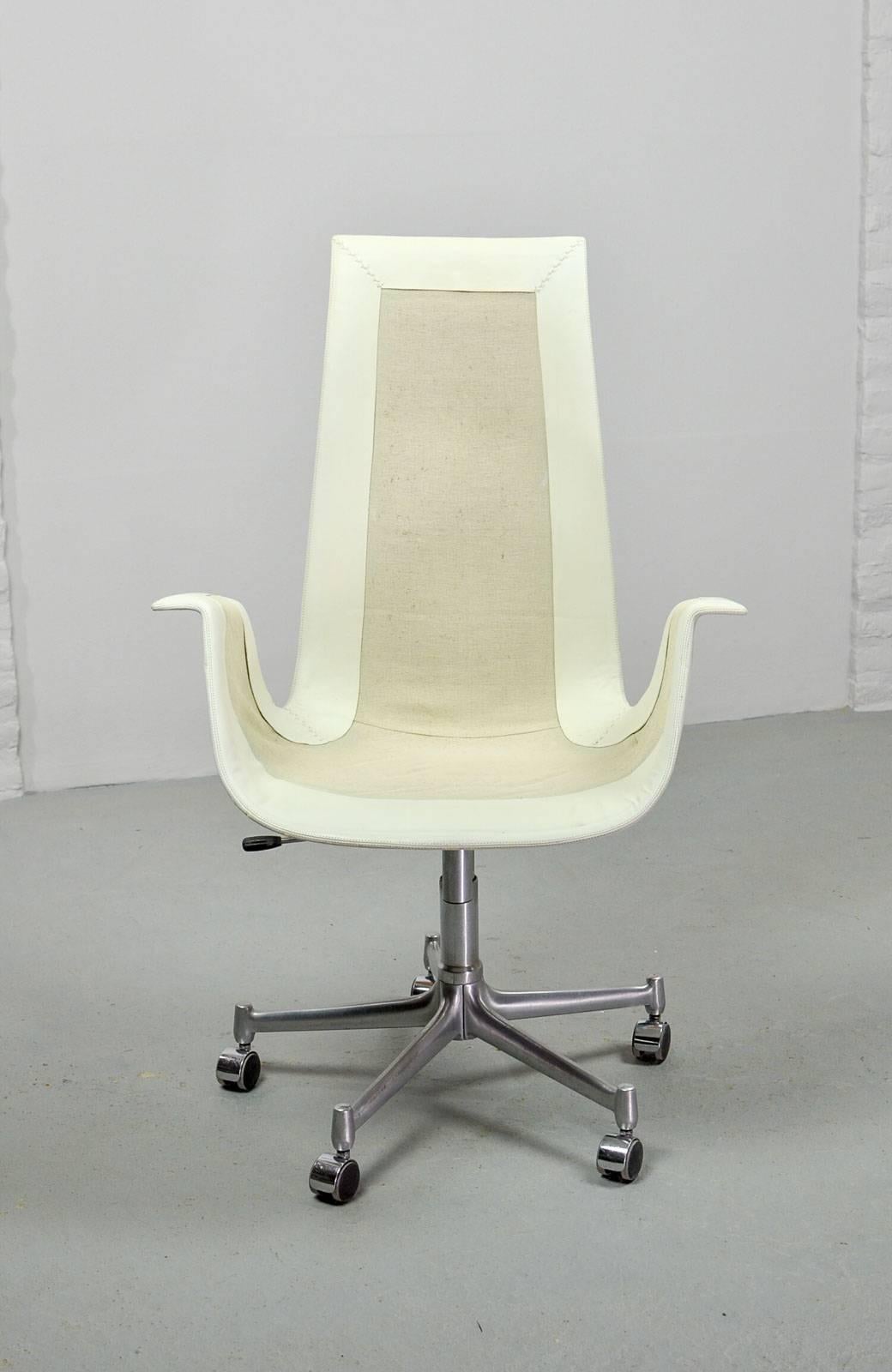 White Leather High Back Preben Fabricius Bird Chair for Alfred Kill Int., 1960s 2