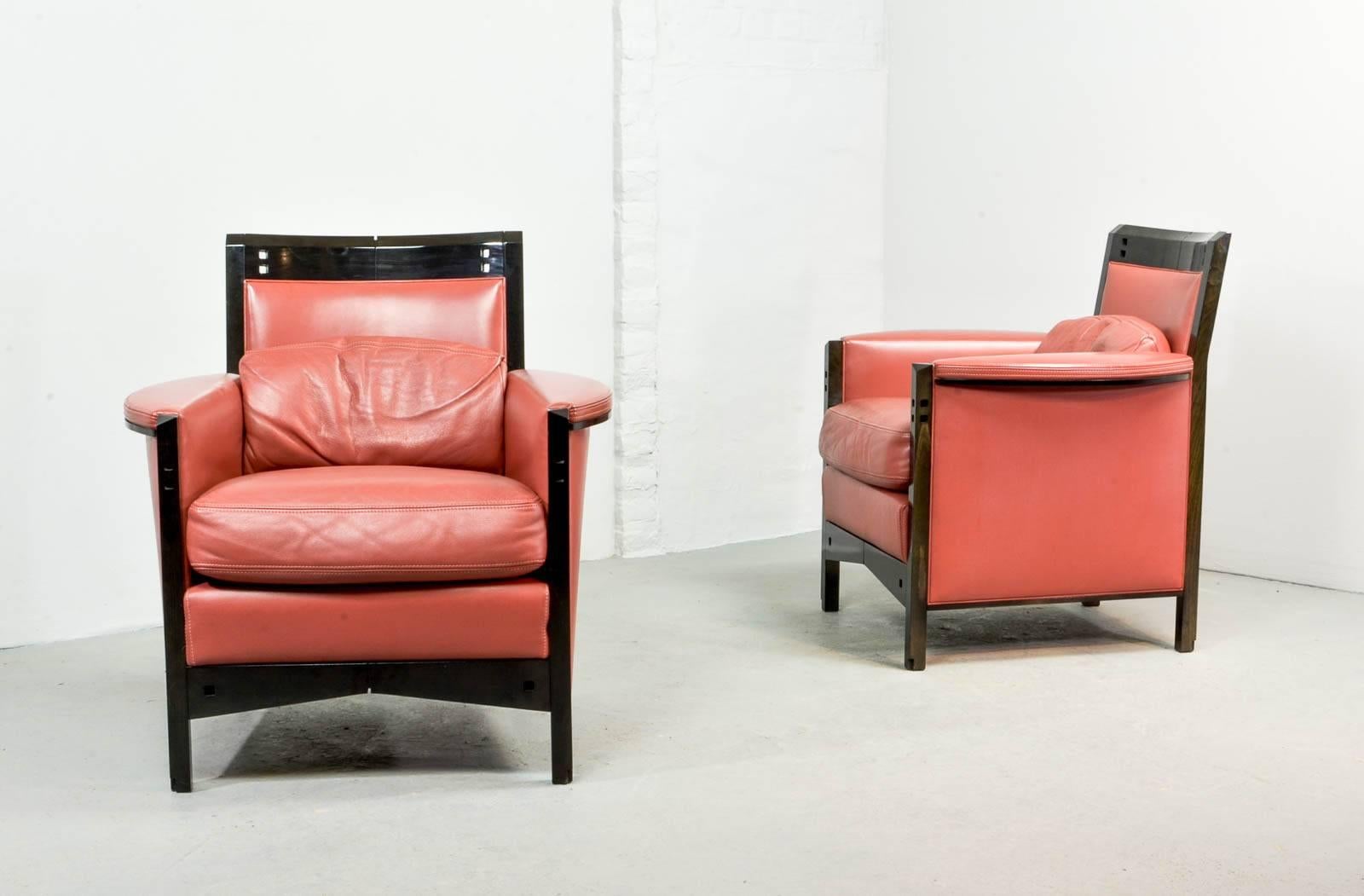 Lacquered Splendid Midcentury Pair of Giorgetti Lounge Chairs by Umberto Asnago, 1980s