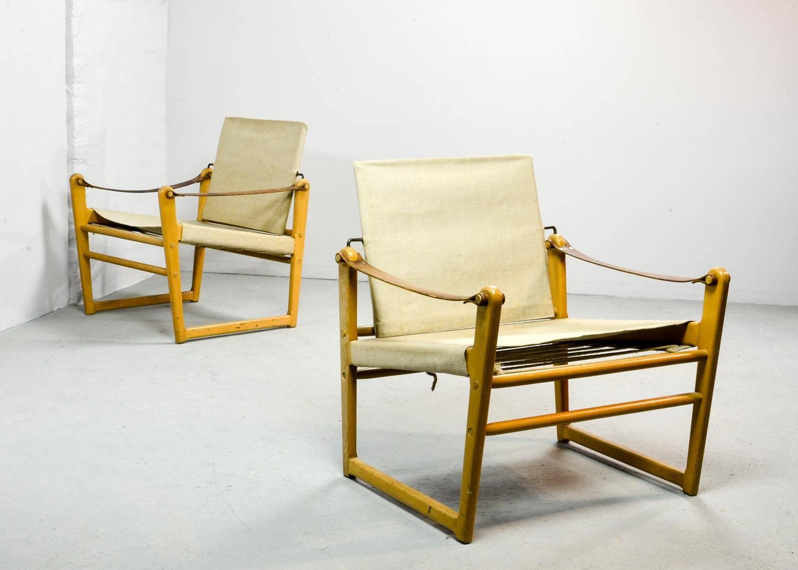 Swedish Pair of Midcentury Safari Chairs Designed by Bengt Ruda for Ikea, 1960s