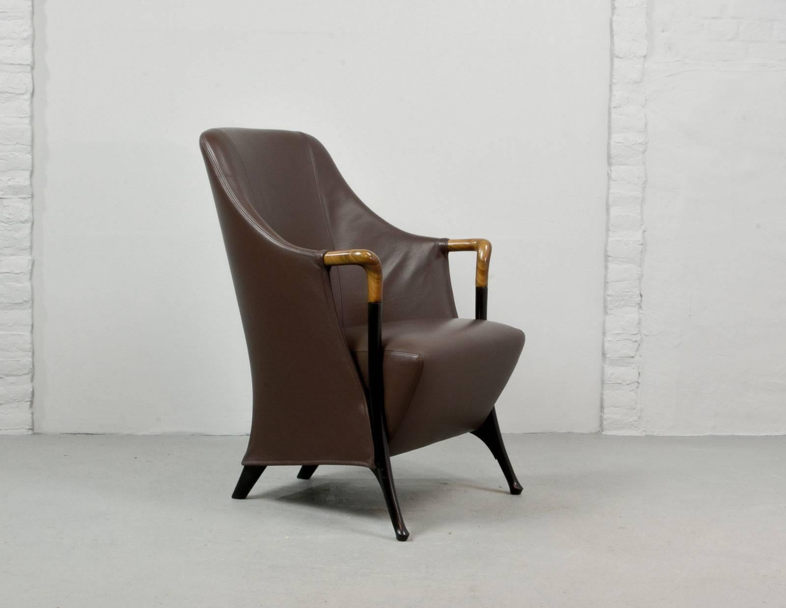 Italian Superb Midcentury Progetti Leather Lounge Chair by Giorgetti, 1980s