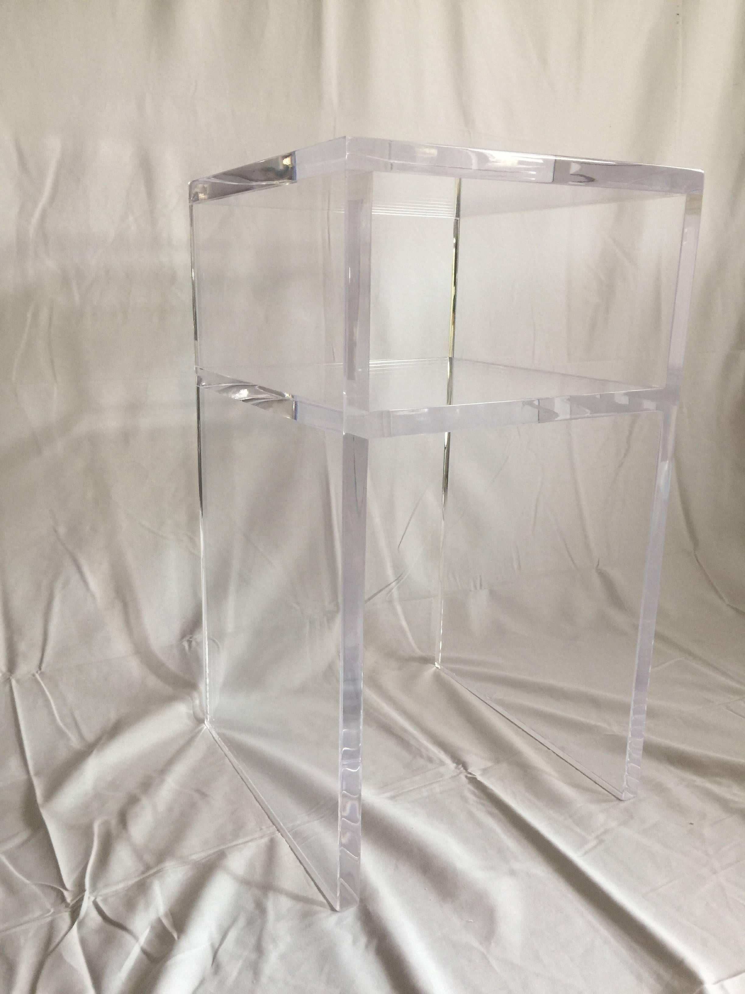 Modern Custom Lucite Side Table with Shelf For Sale