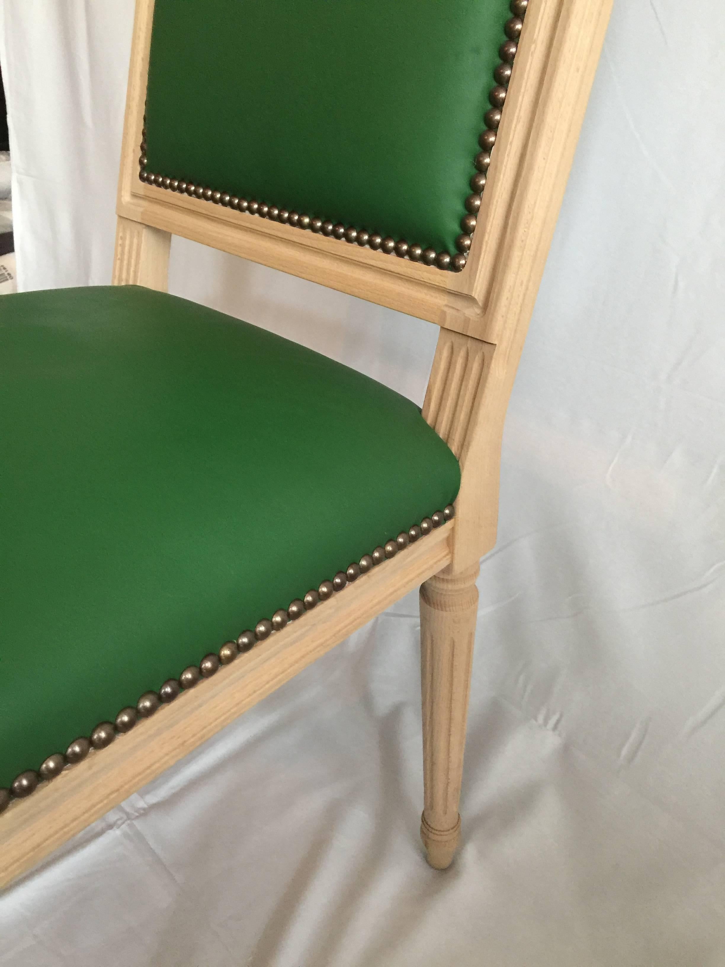 Louis XVI Style Dining or Side Chair in Green Leather In Excellent Condition For Sale In San Francisco, CA