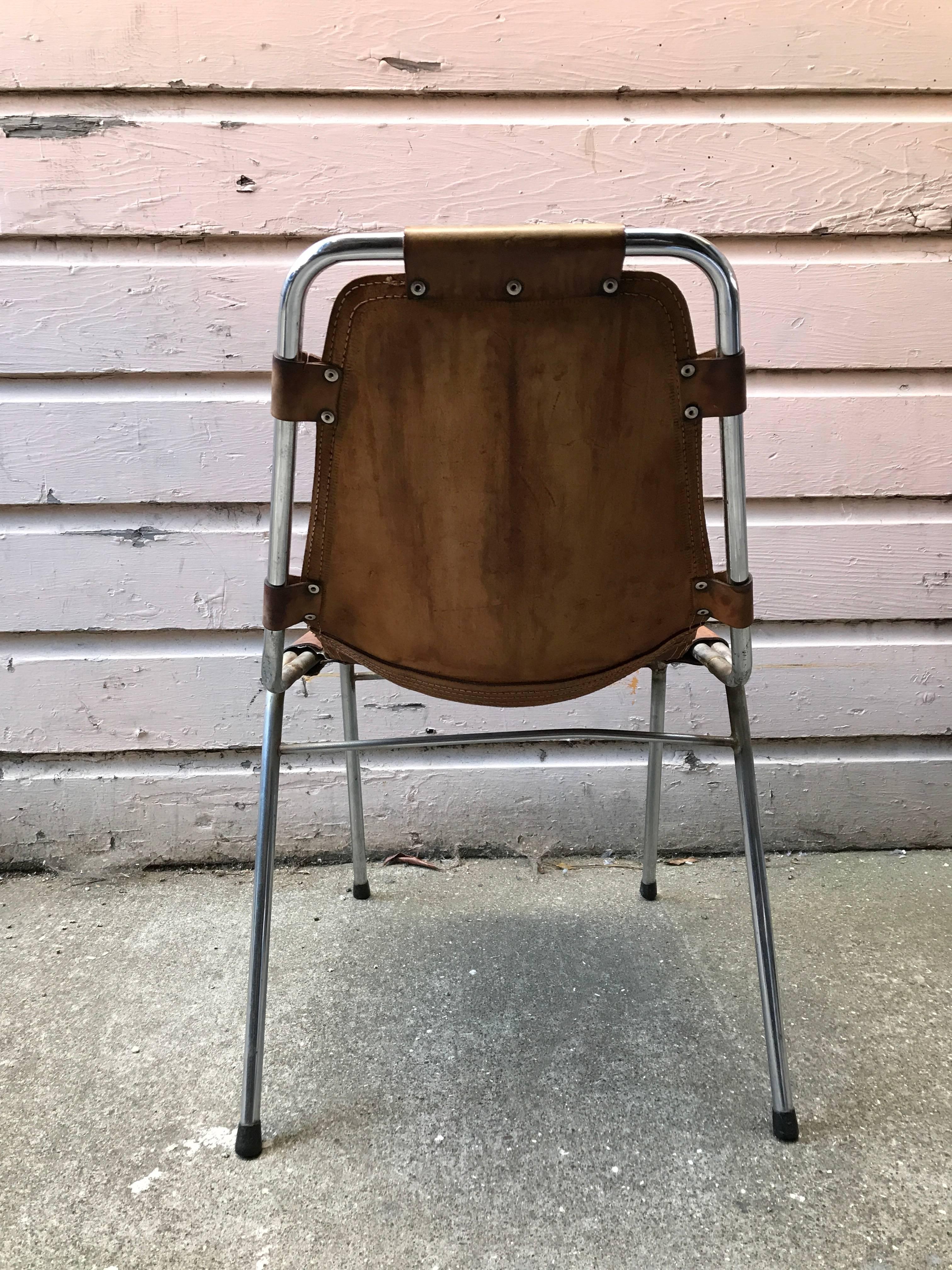 Leather Les Arc Side Chair by Charlotte Perriand For Sale