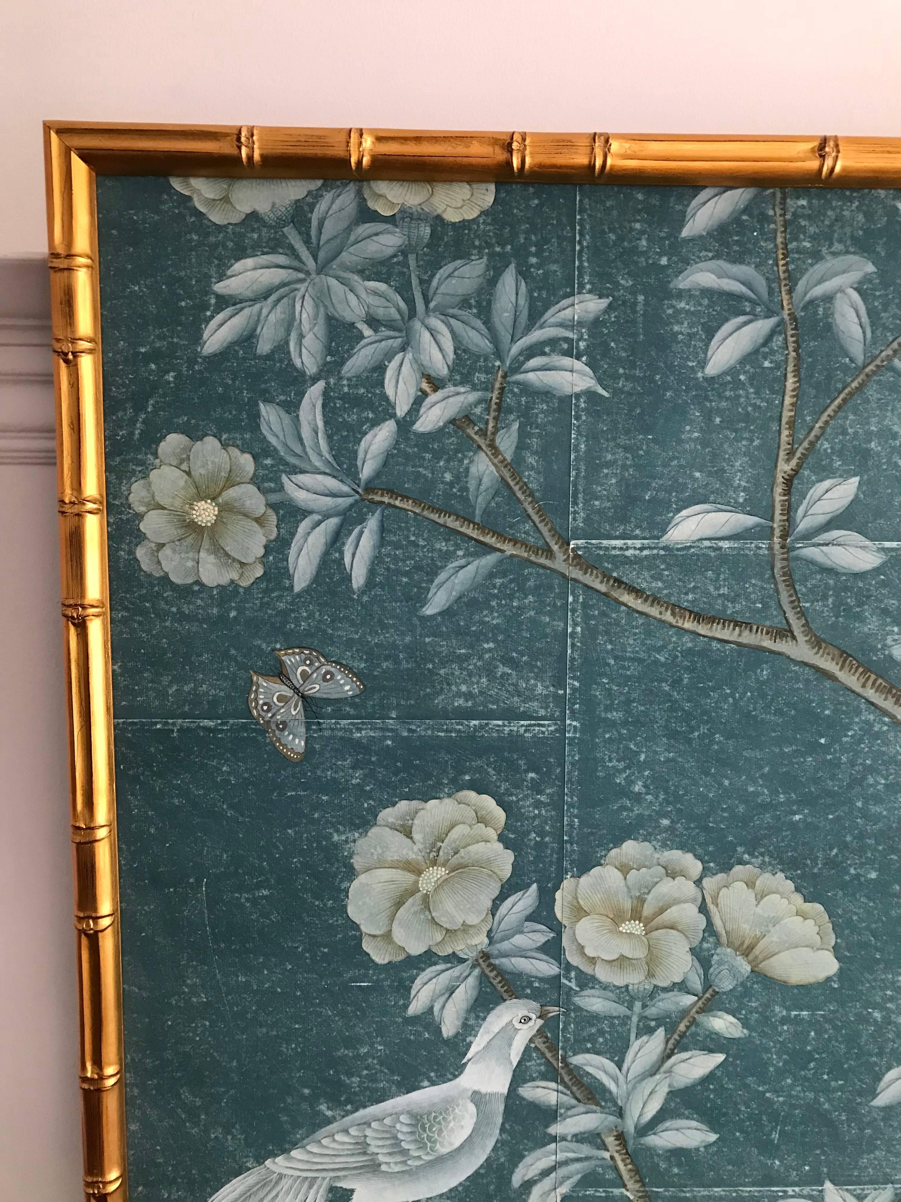 Faux Bamboo Framed Chinoiserie Panel For Sale